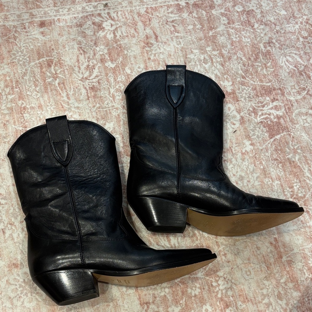 Isabel Marant Black Leather Duerto Cowboy Boots 37 - Picture 2 of 6